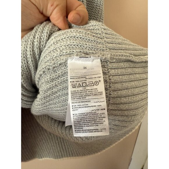 Old Navy Varsity Chunky Knit Raglan Button Down Cardigan Grey Cozy Preppy 3x - Picture 6 of 9